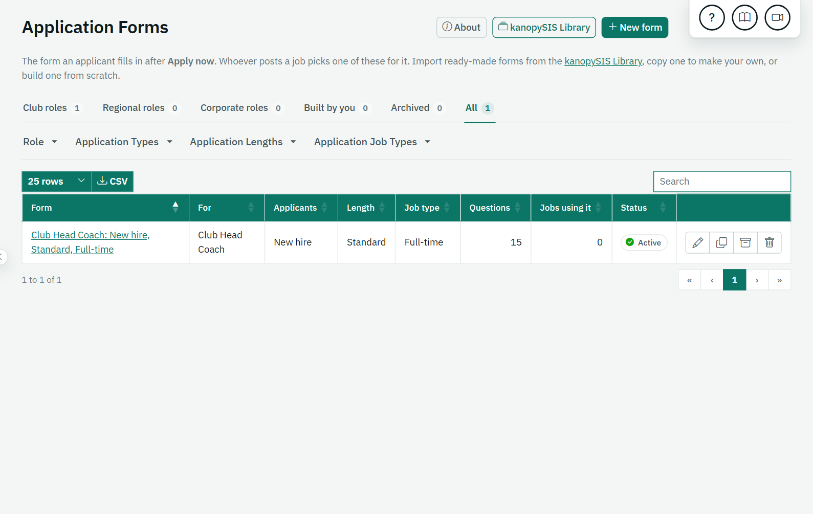Application Forms: a screen from kanopySIS