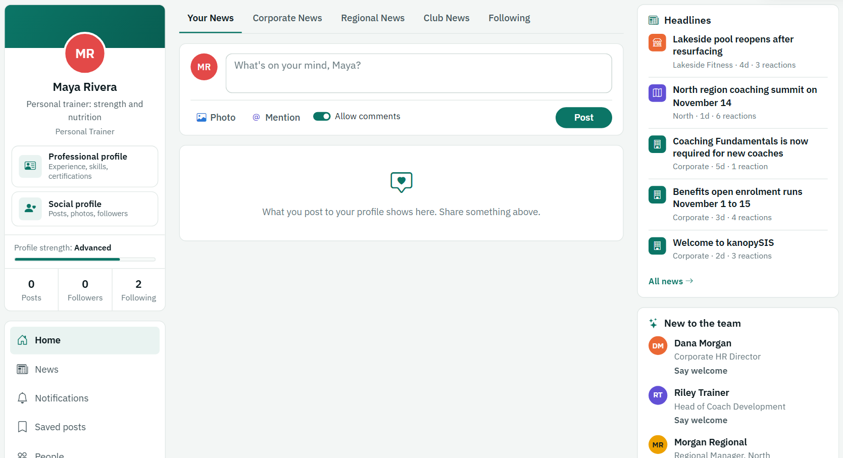 Social Next: a screen from kanopySIS
