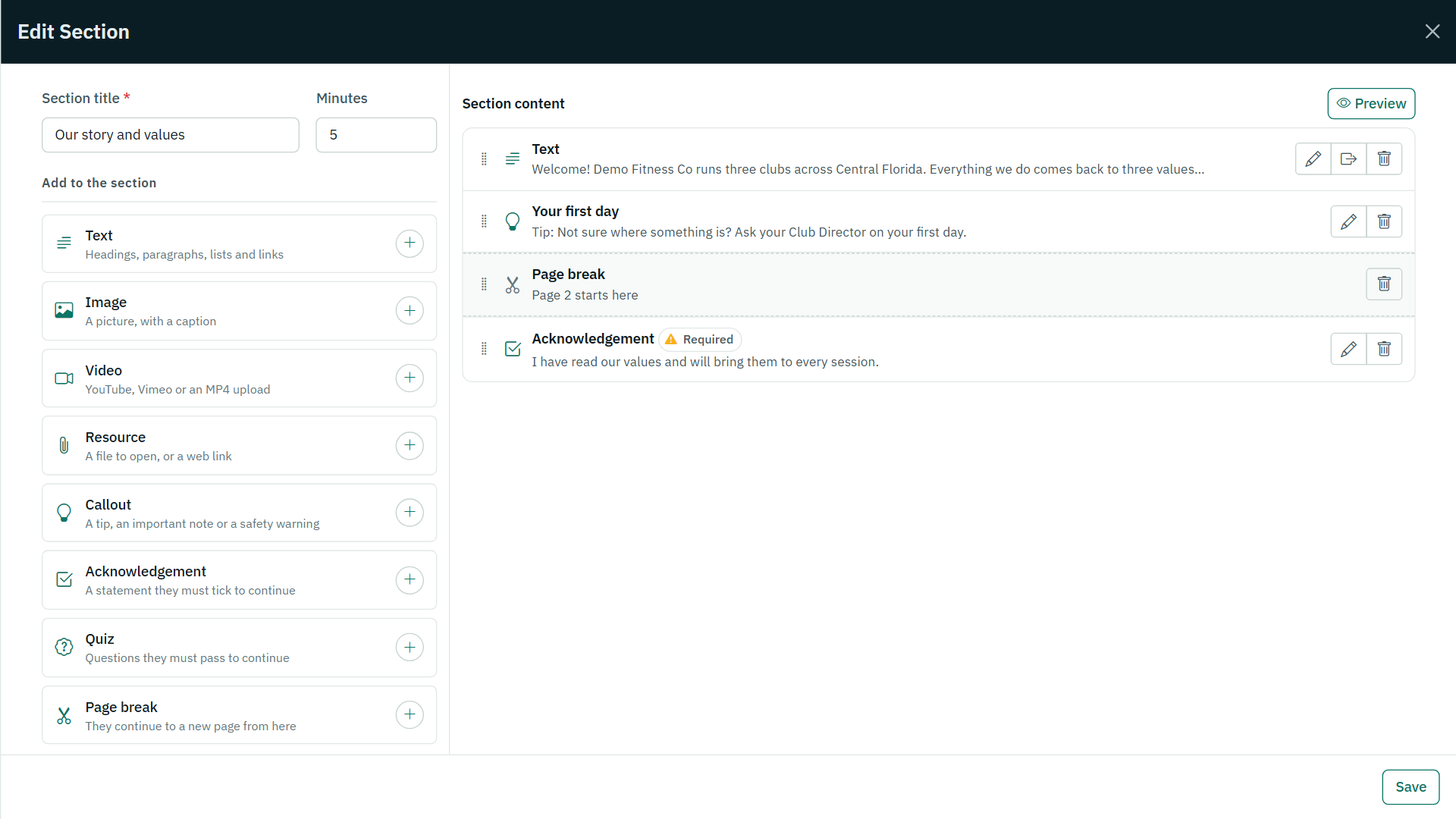 The section page builder: a screen from kanopySIS