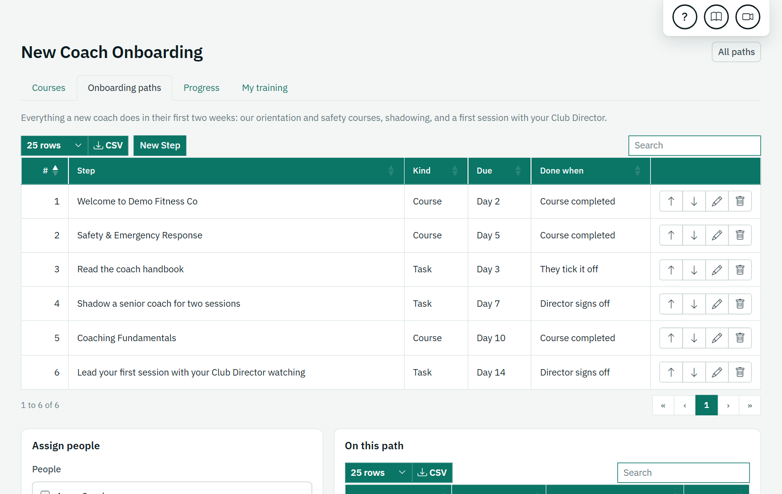 Onboarding paths: a screen from kanopySIS