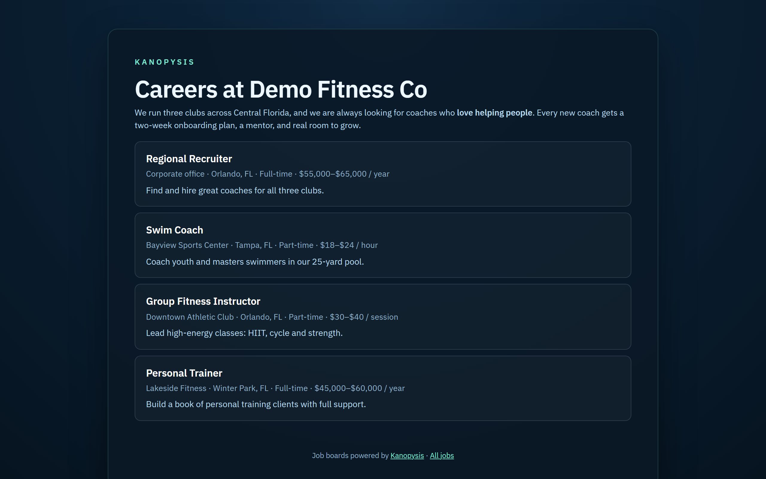 Your careers page: a screen from kanopySIS